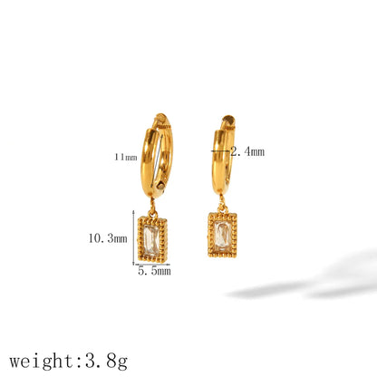 1 Pair IG Style Geometric Inlay 304 Stainless Steel Zircon 18K Gold Plated Drop Earrings