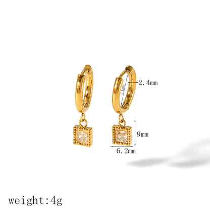 1 Pair IG Style Geometric Inlay 304 Stainless Steel Zircon 18K Gold Plated Drop Earrings