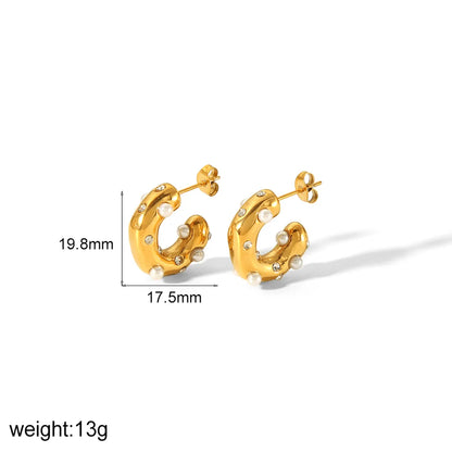 1 Pair IG Style Geometric Inlay 304 Stainless Steel Zircon 18K Gold Plated Ear Studs