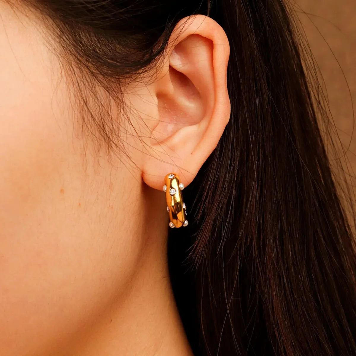 1 Pair IG Style Geometric Inlay 304 Stainless Steel Zircon 18K Gold Plated Ear Studs