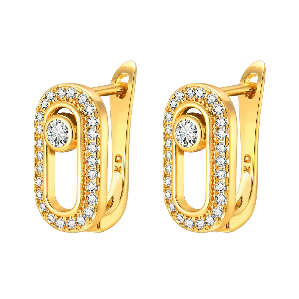 1 Pair IG Style Geometric Inlay Copper Zircon 18K Gold Plated Earrings