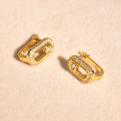 1 Pair IG Style Geometric Inlay Copper Zircon 18K Gold Plated Earrings