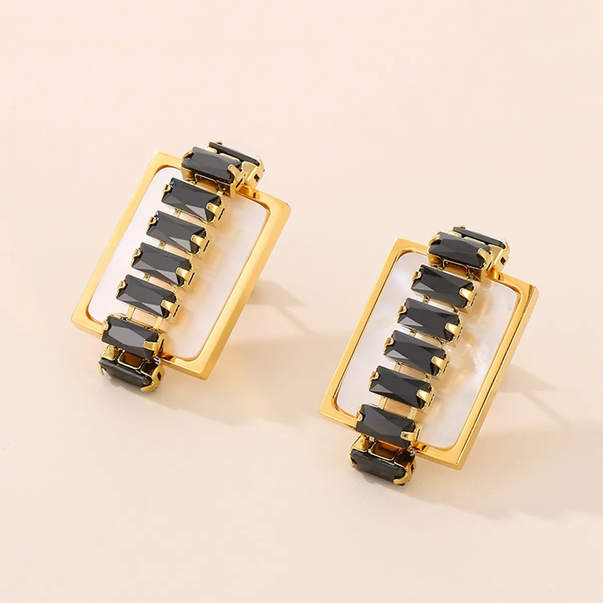 1 Pair Ig Style Geometric Inlay Stainless Steel Zircon Ear Studs