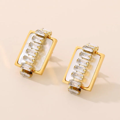 1 Pair Ig Style Geometric Inlay Stainless Steel Zircon Ear Studs