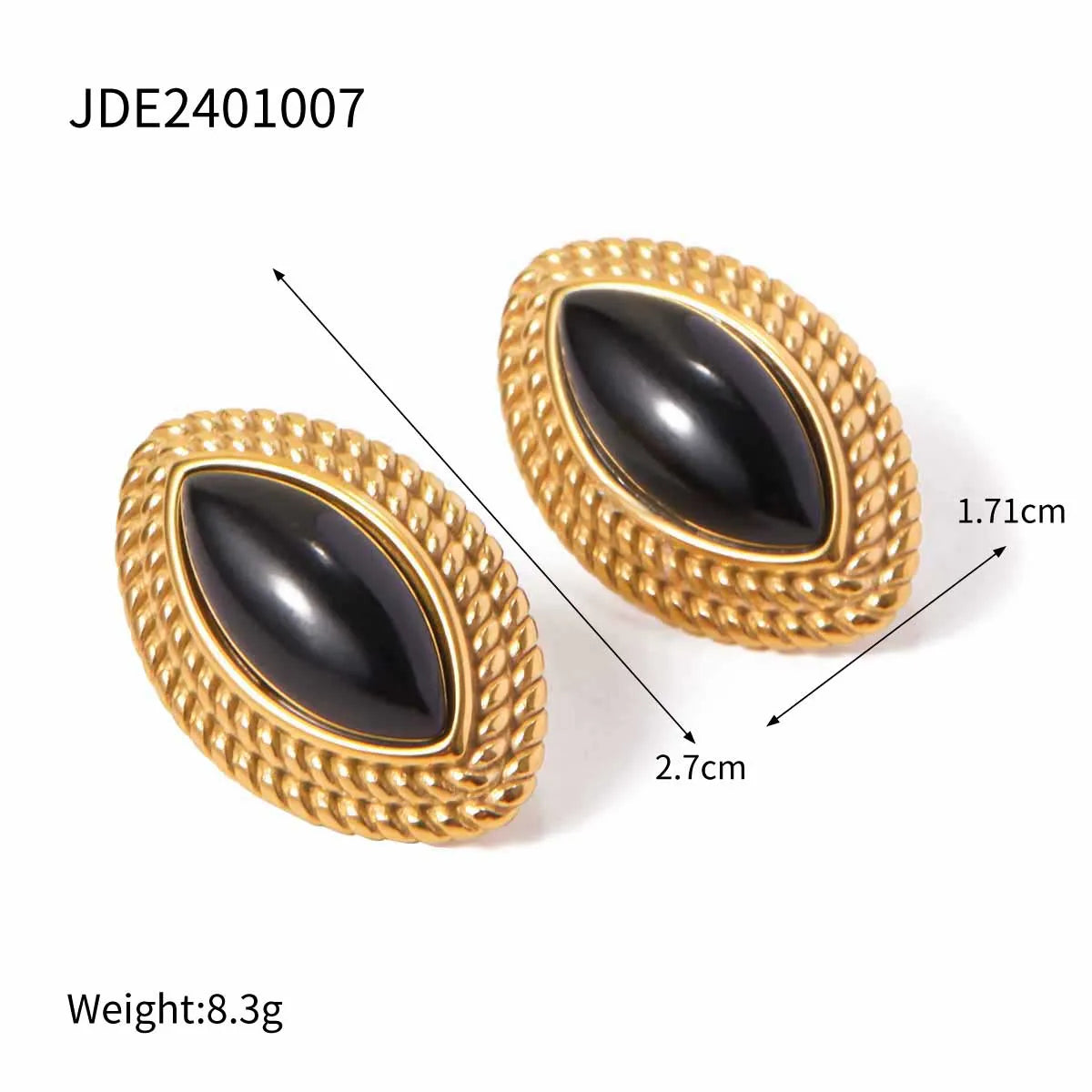 1 Pair IG Style Geometric Oval Horse Eye Shape Inlay 304 Stainless Steel Agate 18K Gold Plated Ear Studs