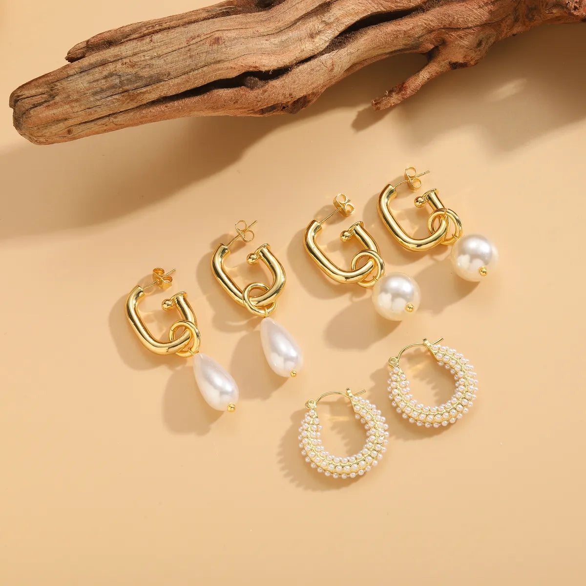 1 Pair Ig Style Geometric Pearl Plating Inlay Copper Pearl 14k Gold Plated Earrings