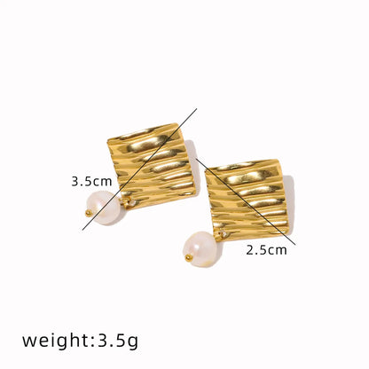 1 Pair IG Style Geometric Plating Inlay 304 Stainless Steel Pearl 18K Gold Plated Drop Earrings