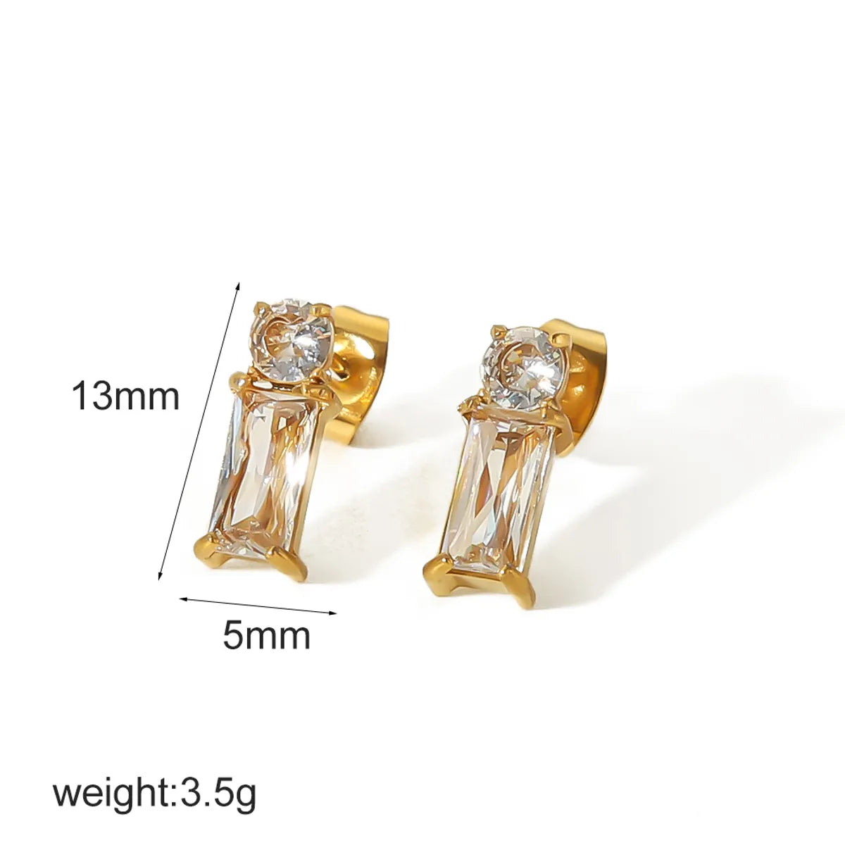 1 Pair IG Style Geometric Plating Inlay 304 Stainless Steel Zircon 18K Gold Plated Ear Studs