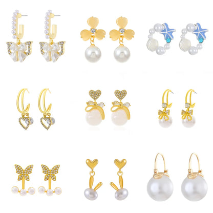 1 Pair IG Style Geometric Plating Inlay Alloy Artificial Pearls Rhinestones Opal Earrings