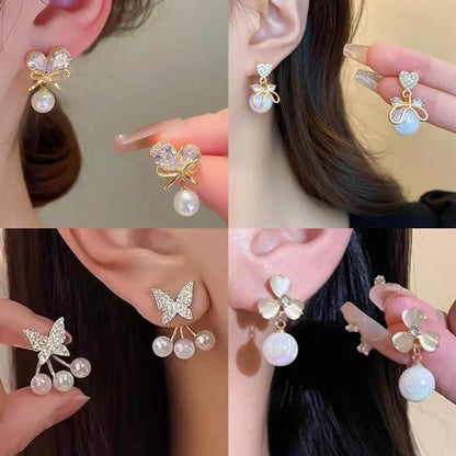 1 Pair IG Style Geometric Plating Inlay Alloy Artificial Pearls Rhinestones Opal Earrings