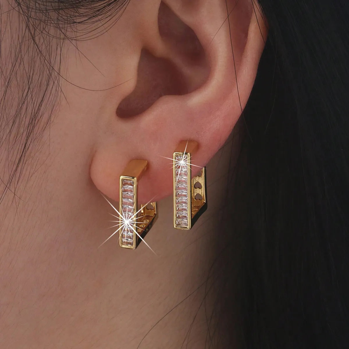 1 Pair Ig Style Geometric Plating Inlay Brass Zircon 18k Gold Plated Ear Studs