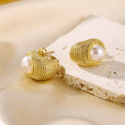 1 Pair IG Style Geometric Plating Inlay Stainless Steel Artificial Pearls Zircon Earrings