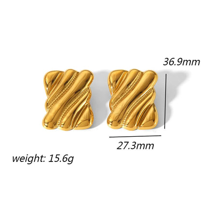 1 Pair IG Style Geometric Polishing Plating 304 Stainless Steel 18K Gold Plated Ear Studs