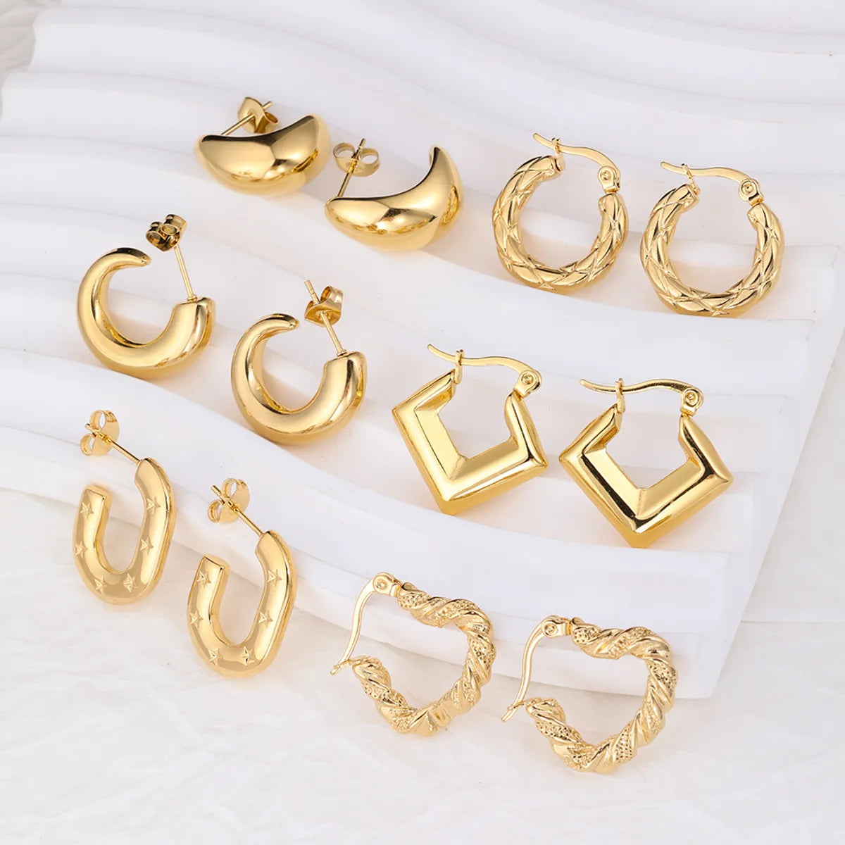 1 Pair IG Style Geometric Solid Color Plating Stainless Steel Hoop Earrings