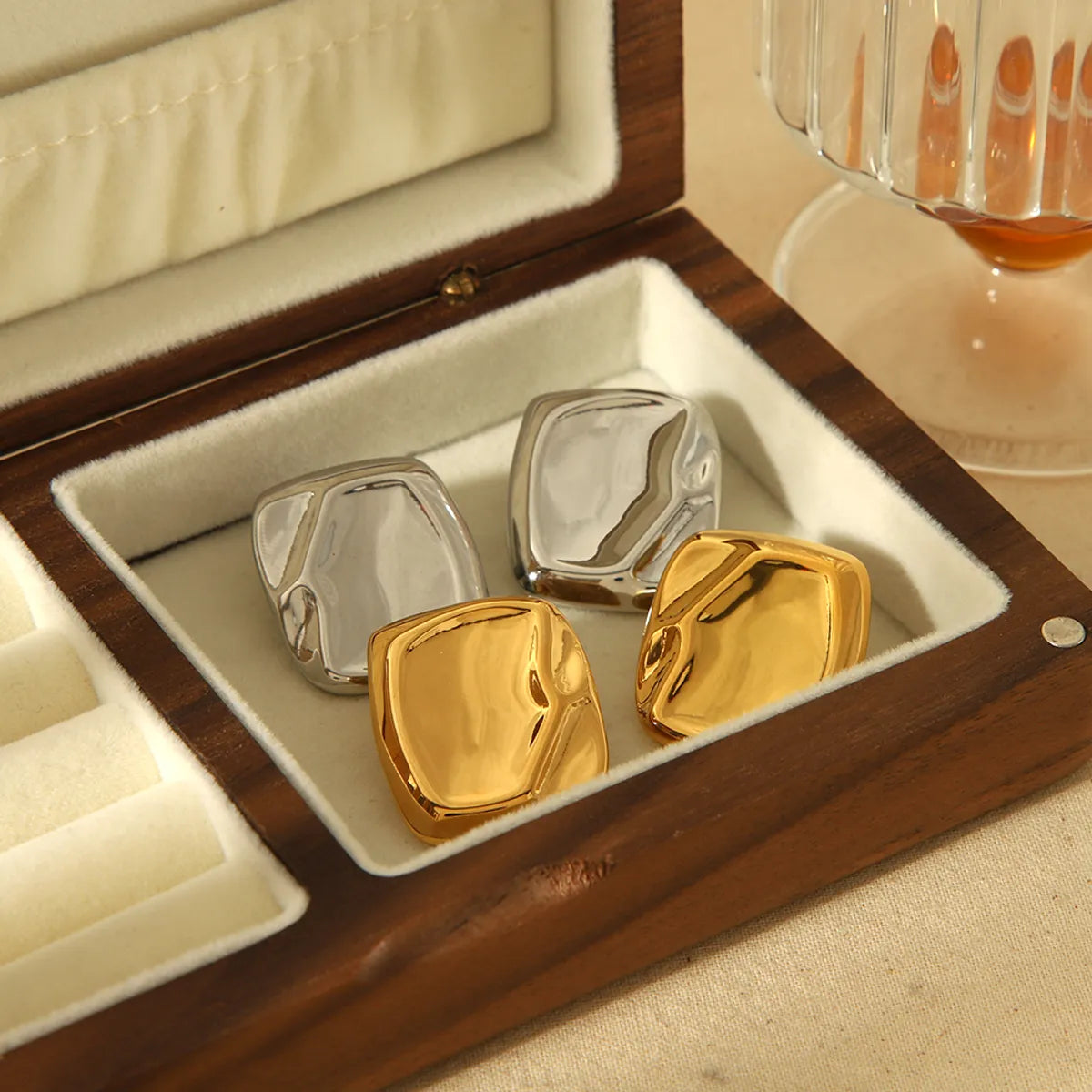 1 Pair IG Style Geometric Solid Color Polishing Plating 304 Stainless Steel 18K Gold Plated Ear Studs