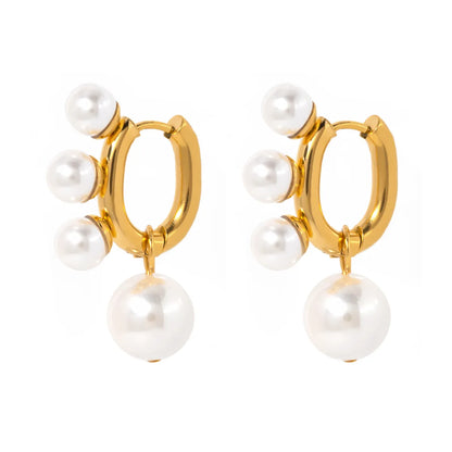 1 Pair IG Style Geometric Stainless Steel Artificial Pearls 18K Gold Plated Drop Earrings