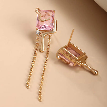 1 Pair Ig Style Glam Geometric Plating Inlay Alloy Copper Alloy Artificial Gemstones 18k Gold Plated Earrings