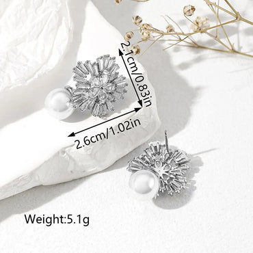 1 Pair Ig Style Glam Snowflake Plating Inlay Copper Artificial Pearls Zircon Palladium White K Gold Drop Earrings