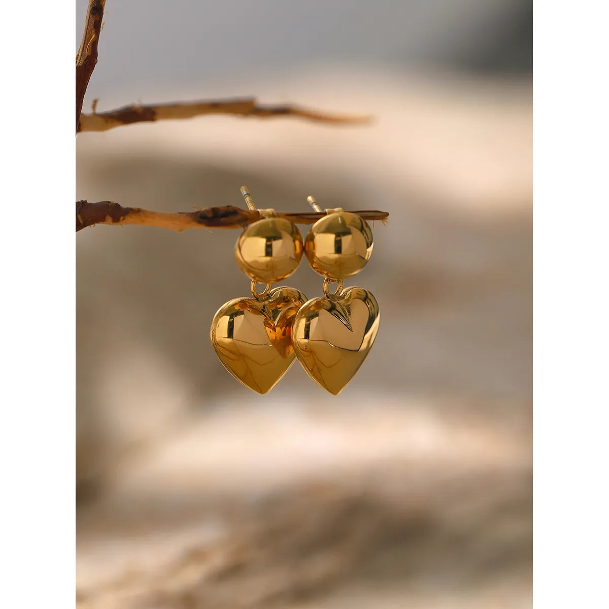 1 Pair IG Style Heart Shape 304 Stainless Steel 18K Gold Plated Drop Earrings