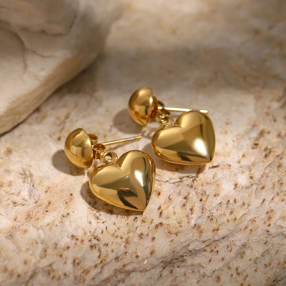 1 Pair IG Style Heart Shape 304 Stainless Steel 18K Gold Plated Drop Earrings