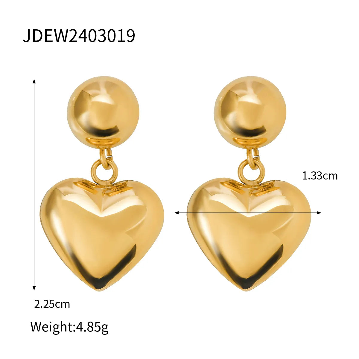 1 Pair IG Style Heart Shape 304 Stainless Steel 18K Gold Plated Drop Earrings