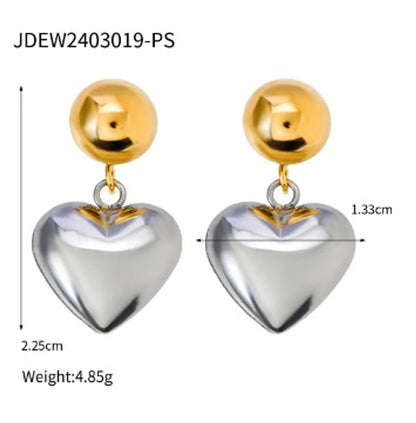 1 Pair IG Style Heart Shape 304 Stainless Steel 18K Gold Plated Drop Earrings