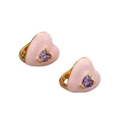 1 Pair Ig Style Heart Shape Enamel Plating Inlay Copper Zircon Earrings