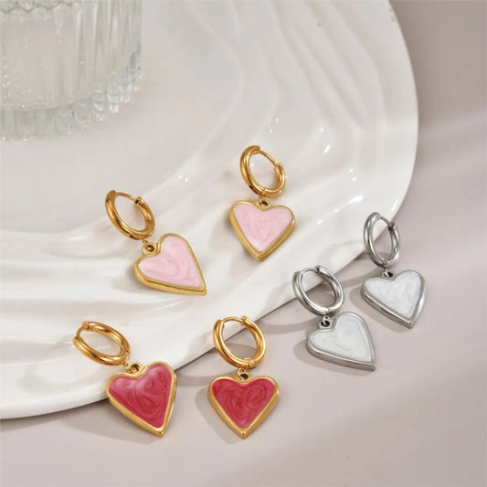 1 Pair Ig Style Heart Shape Enamel Plating Stainless Steel 18k Gold Plated Drop Earrings