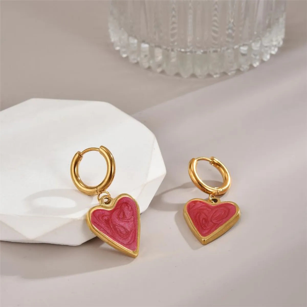 1 Pair Ig Style Heart Shape Enamel Plating Stainless Steel 18k Gold Plated Drop Earrings