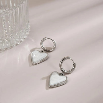 1 Pair Ig Style Heart Shape Enamel Plating Stainless Steel 18k Gold Plated Drop Earrings