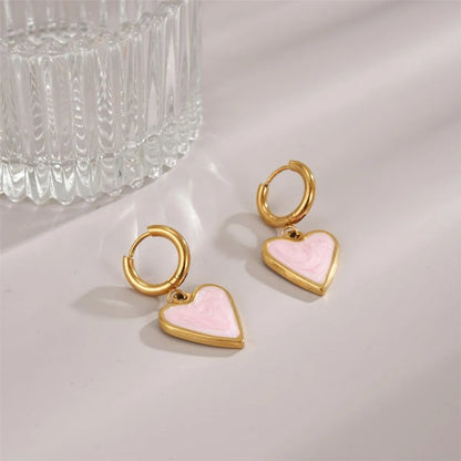 1 Pair Ig Style Heart Shape Enamel Plating Stainless Steel 18k Gold Plated Drop Earrings