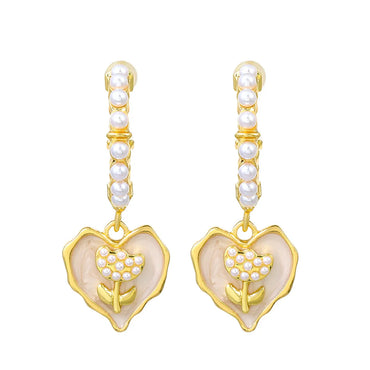 1 Pair Ig Style Heart Shape Flower Plating Inlay Alloy Artificial Pearls 14k Gold Plated Drop Earrings