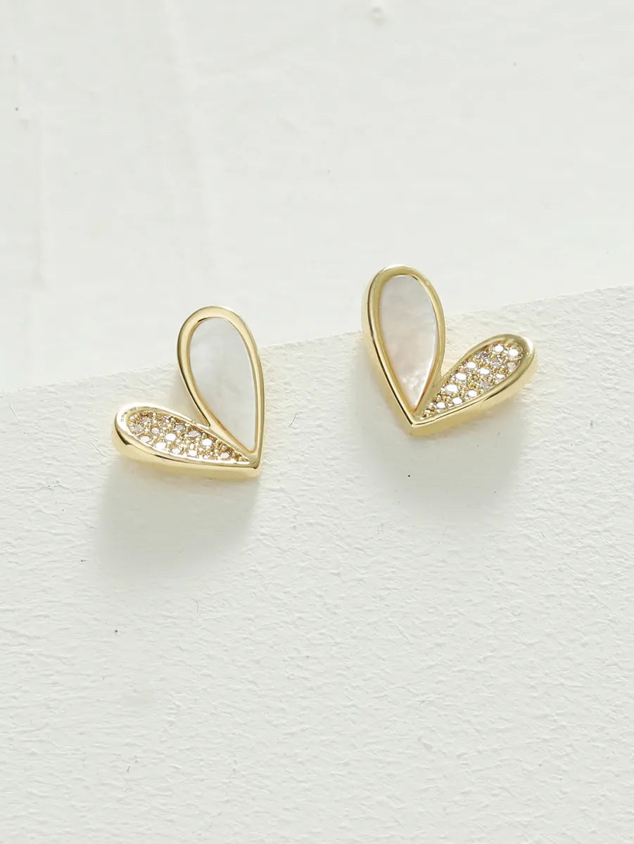 1 Pair Ig Style Heart Shape Inlay Stainless Steel Rhinestones Ear Studs