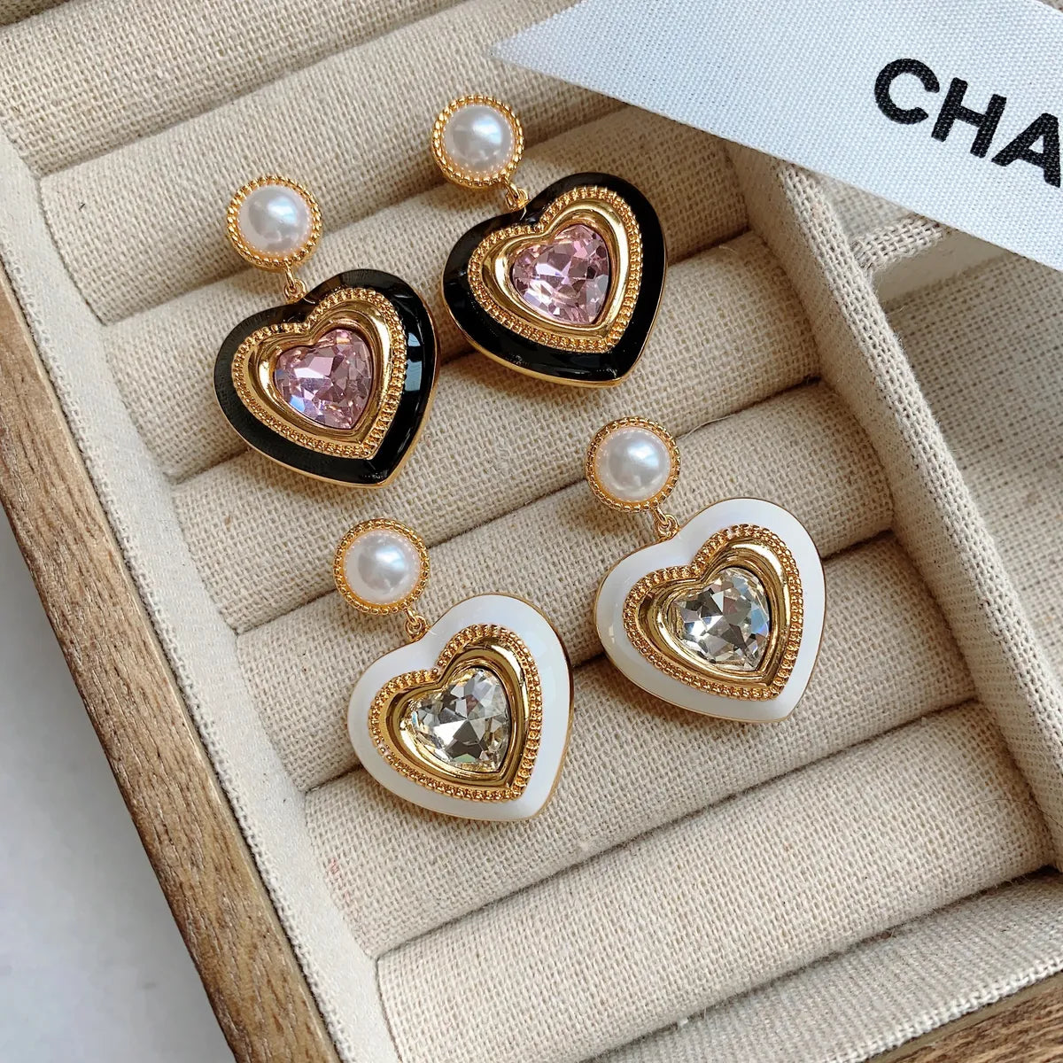 1 Pair Ig Style Heart Shape Plating Inlay Copper Rhinestones Drop Earrings