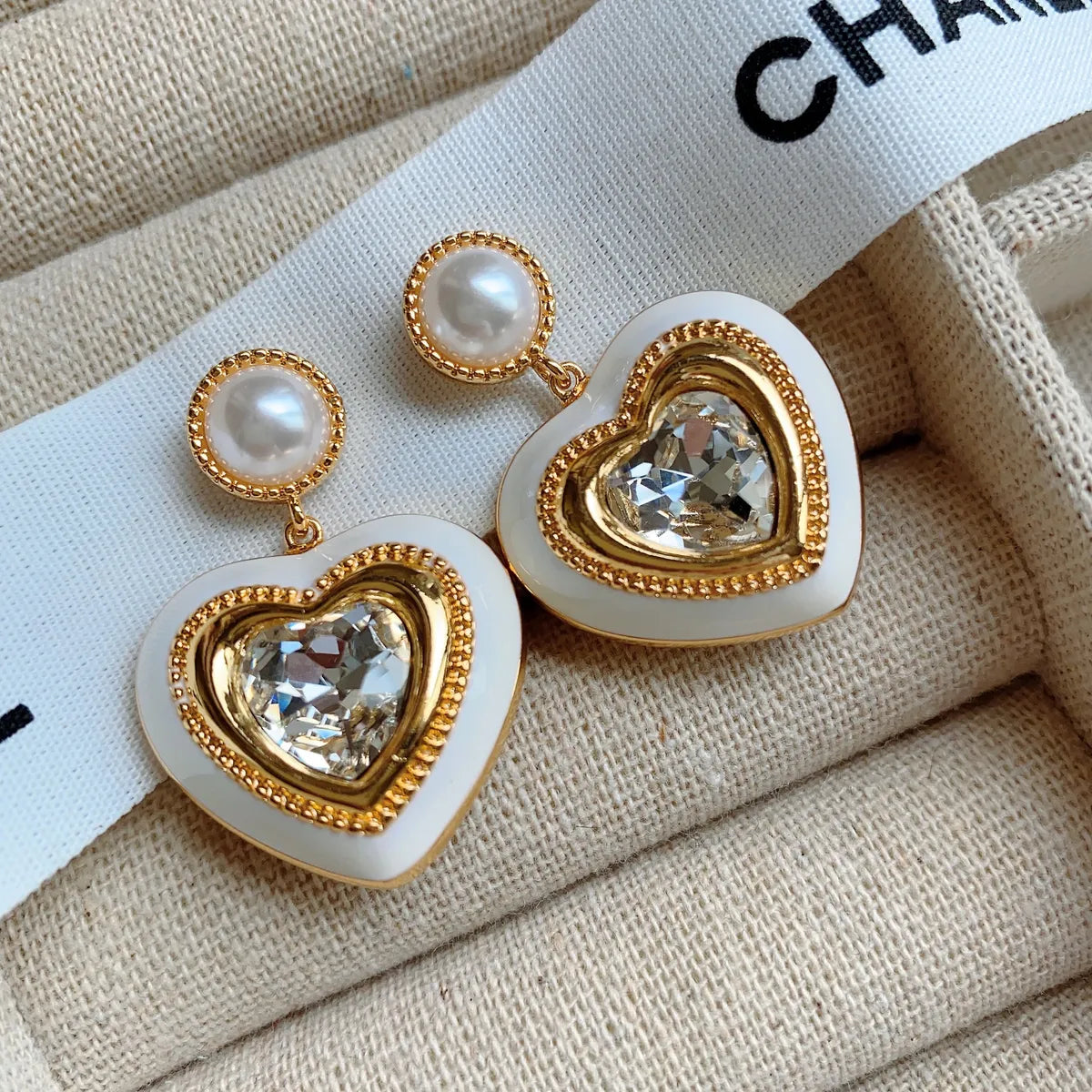 1 Pair Ig Style Heart Shape Plating Inlay Copper Rhinestones Drop Earrings