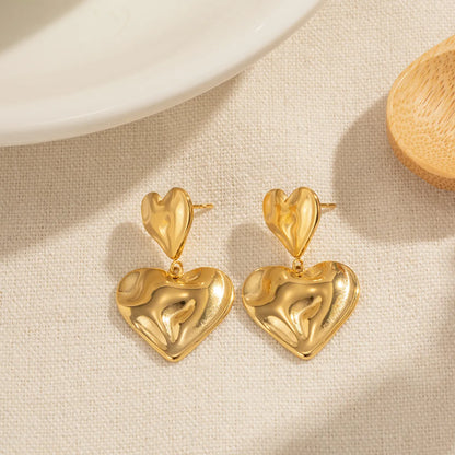 1 Pair Ig Style Heart Shape Plating Stainless Steel 18k Gold Plated Drop Earrings