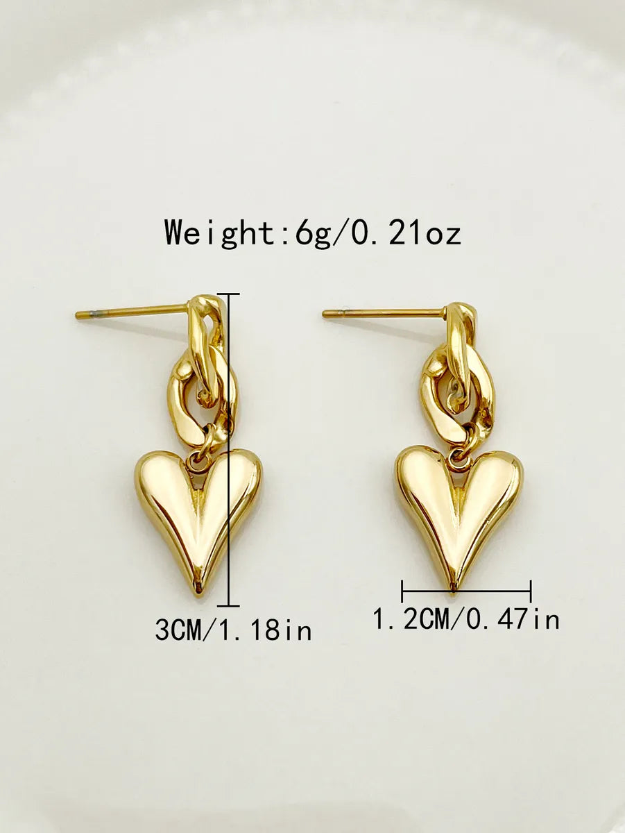 1 Pair Ig Style Heart Shape Plating Stainless Steel Gold Plated Drop Earrings