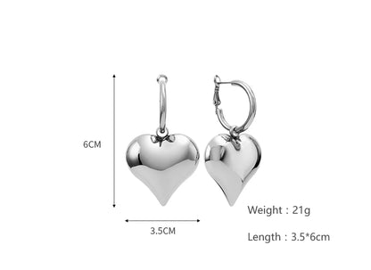 1 Pair IG Style Heart Shape Plating 304 Stainless Steel 18K Gold Plated Drop Earrings