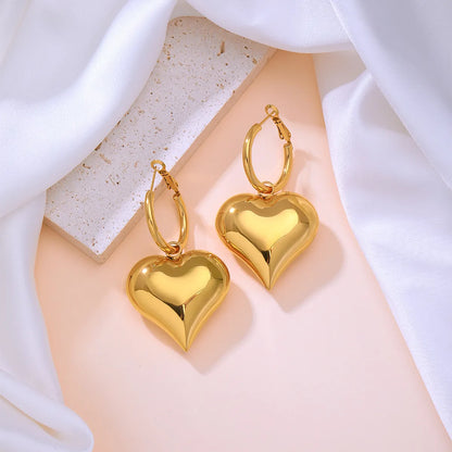 1 Pair IG Style Heart Shape Plating 304 Stainless Steel 18K Gold Plated Drop Earrings