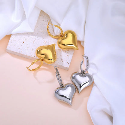 1 Pair IG Style Heart Shape Plating 304 Stainless Steel 18K Gold Plated Drop Earrings