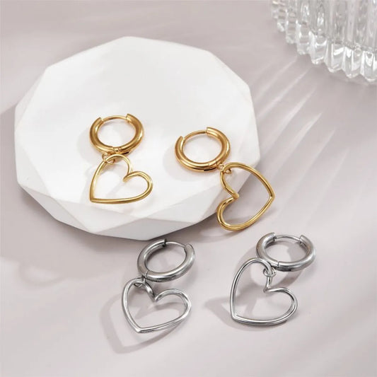 1 Pair Ig Style Heart Shape Polishing Plating Stainless Steel 18k Gold Plated Drop Earrings