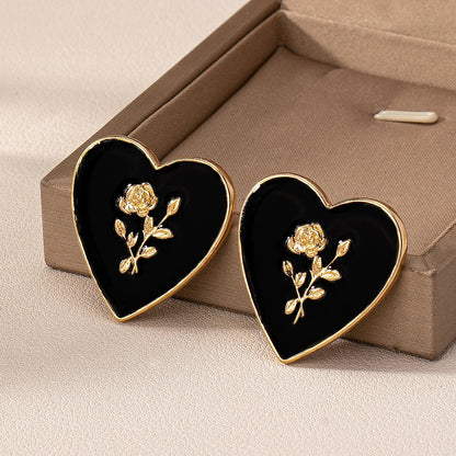 1 Pair IG Style Heart Shape Rose Alloy Ear Studs