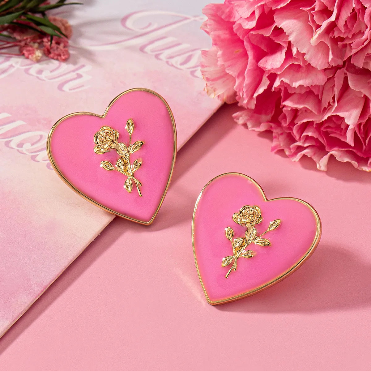 1 Pair IG Style Heart Shape Rose Alloy Ear Studs