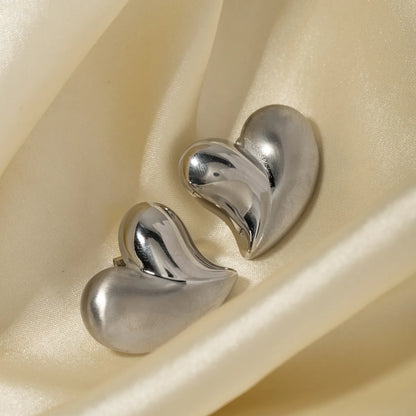 1 Pair Ig Style Wedding Simple Style Heart Shape Chunky Three-dimensional Metal Stainless Steel Titanium Steel Ear Studs