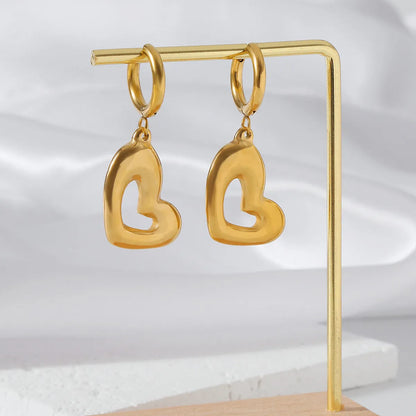 1 Pair IG Style Heart Shape Stainless Steel Gold Plated Drop Earrings