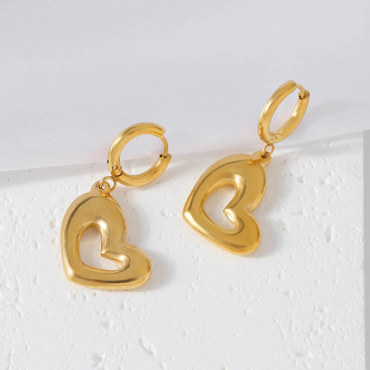 1 Pair IG Style Heart Shape Stainless Steel Gold Plated Drop Earrings