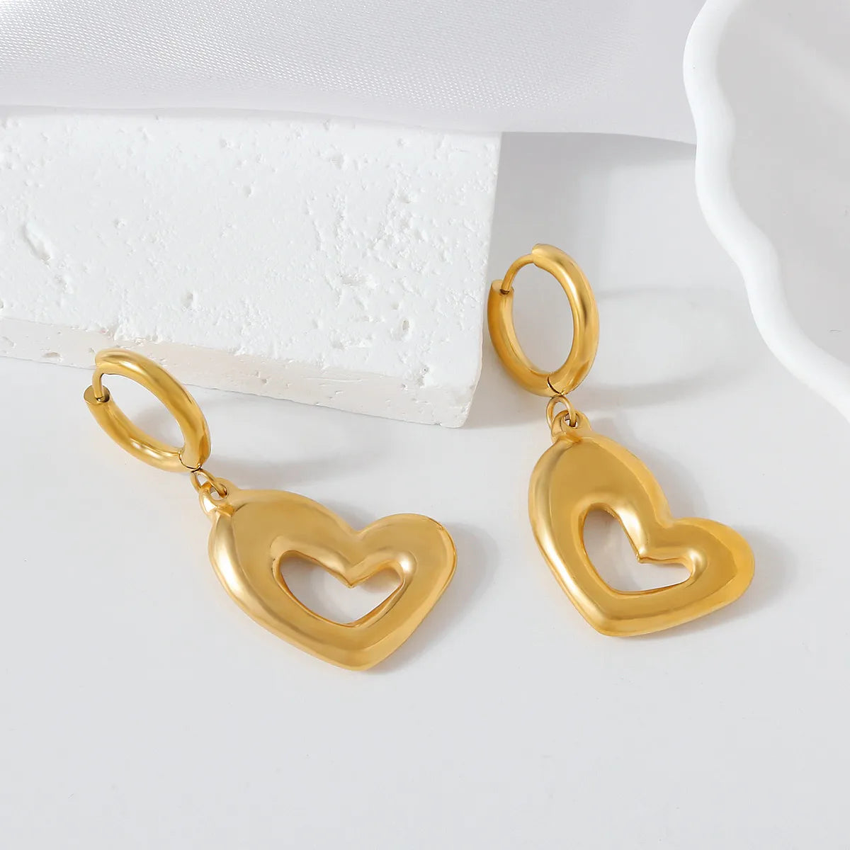 1 Pair IG Style Heart Shape Stainless Steel Gold Plated Drop Earrings