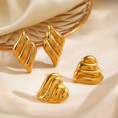 1 Pair IG Style Heart Shape Wings 304 Stainless Steel 18K Gold Plated Ear Studs