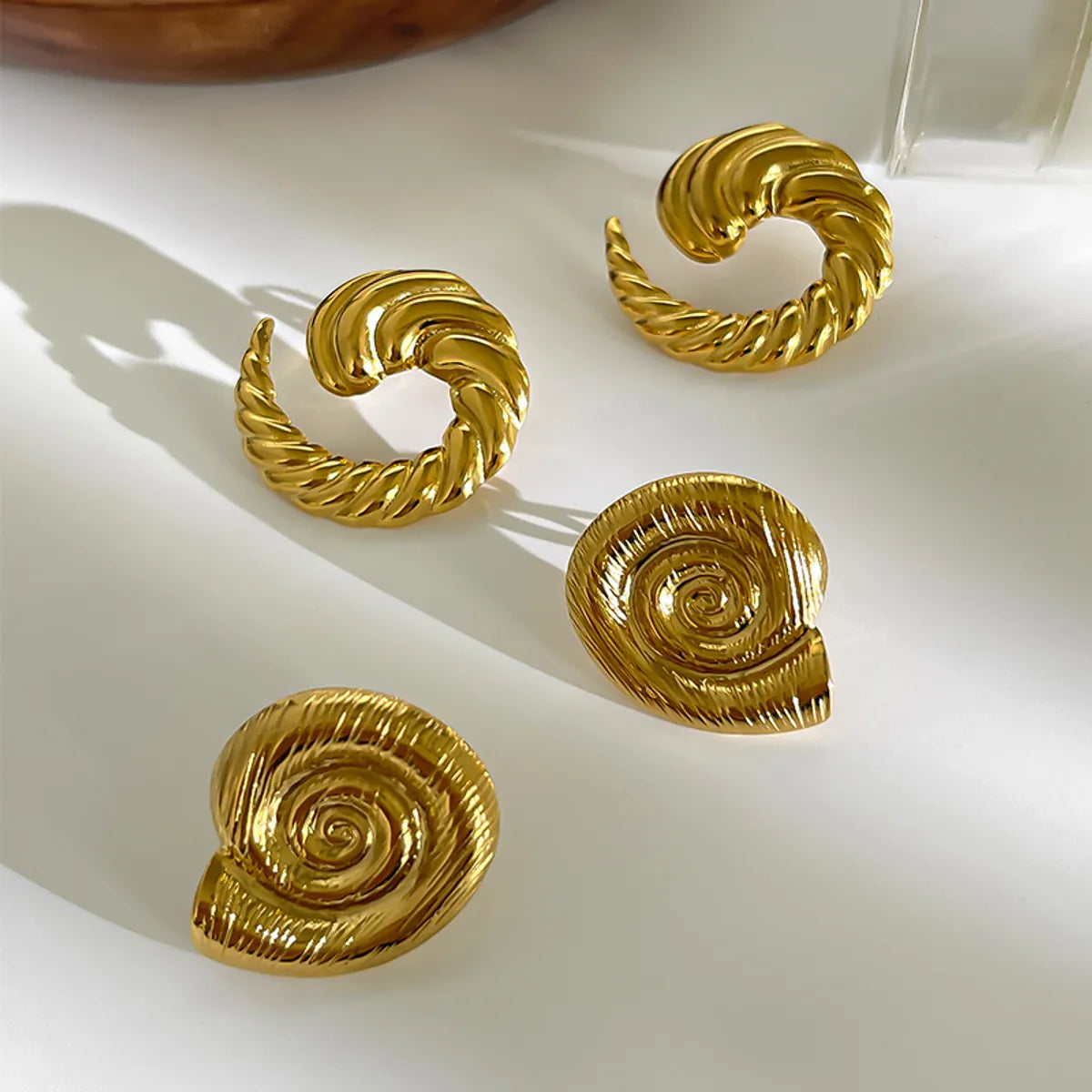 1 Pair IG Style Hip-Hop Roman Style Geometric Oval Conch 316L Stainless Steel  18K Gold Plated Ear Studs