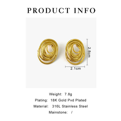 1 Pair IG Style Hip-Hop Roman Style Geometric Oval Conch 316L Stainless Steel  18K Gold Plated Ear Studs